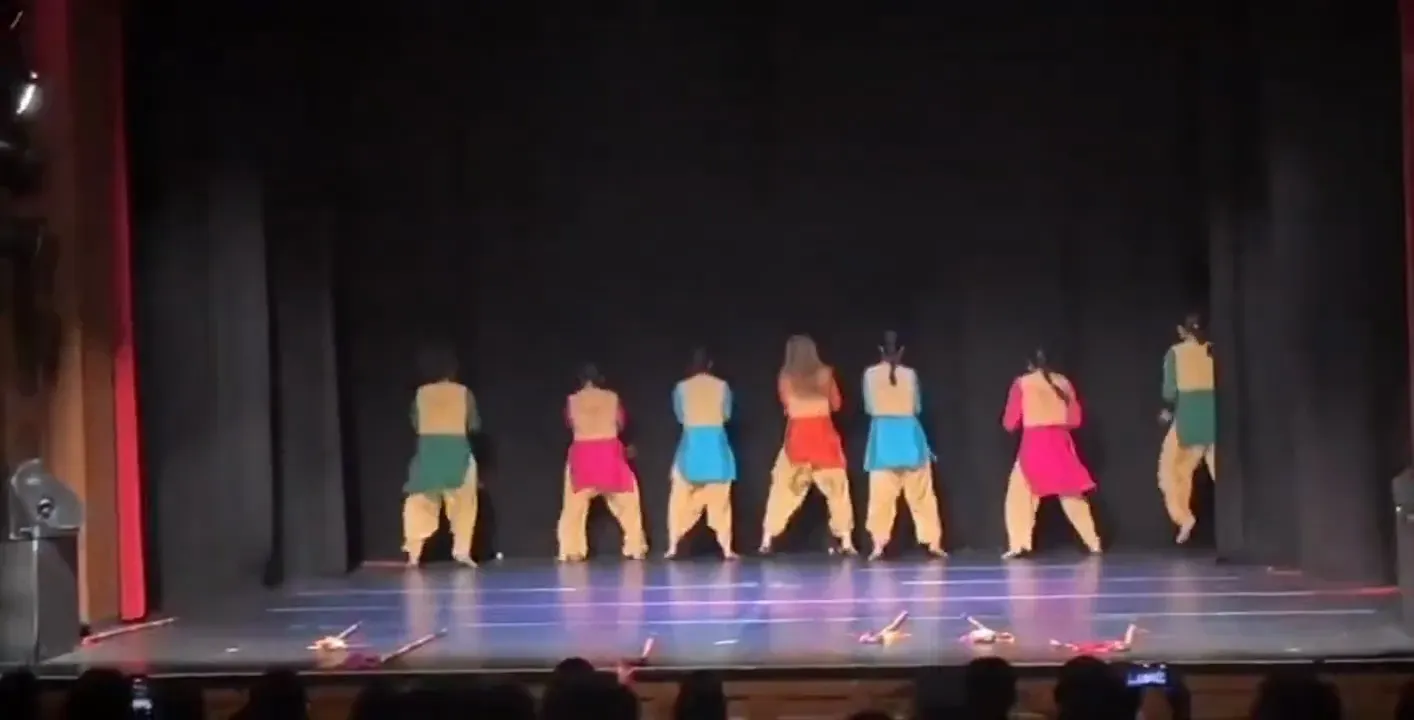 Bhangra team on stage, the UK