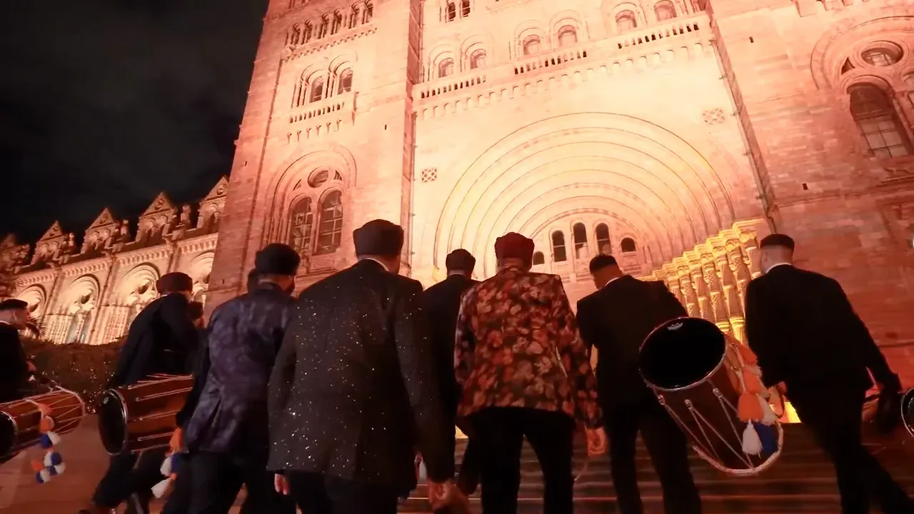 Dhol players at the Natural History Museum, the UK
