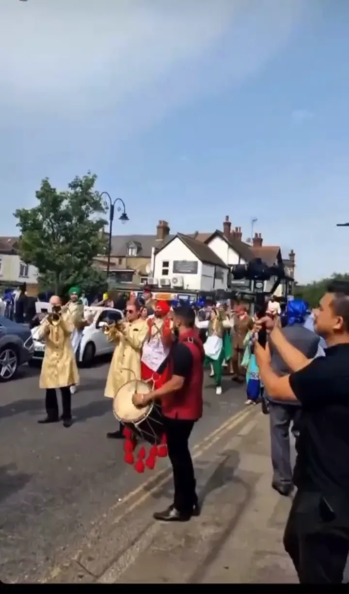 Baraat arriving at the venue, the UK