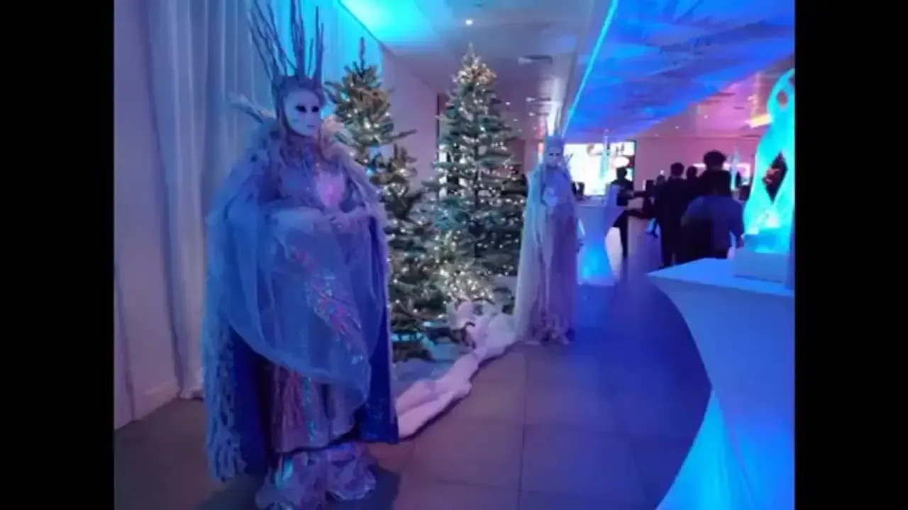 Ethereal ice frozen statues at winter wonderland themed corporate event, real events