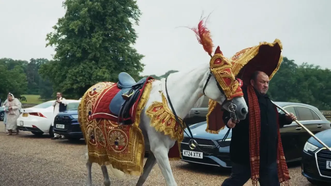 Baraat horse arriving, the UK