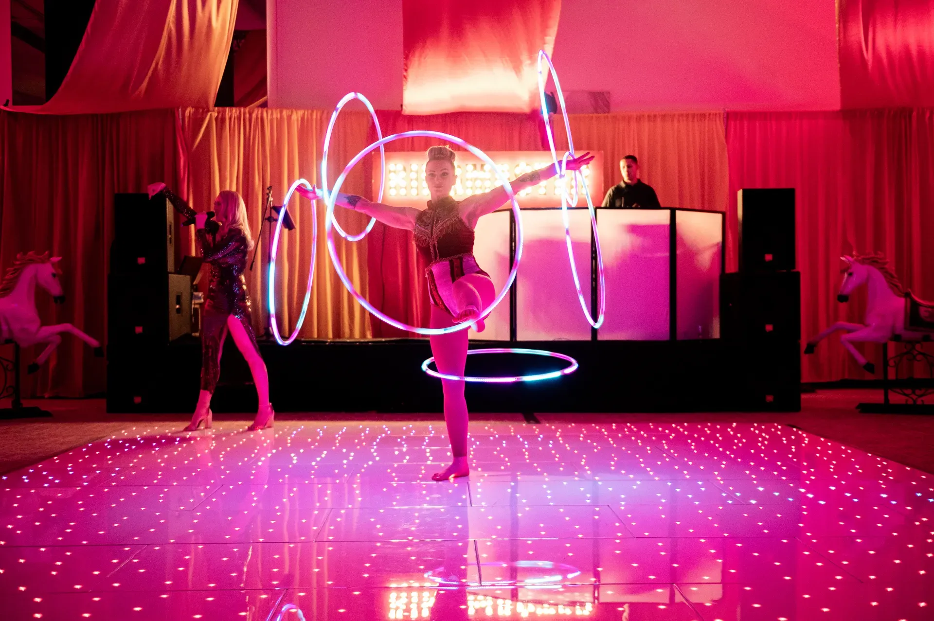 Performer entertaining guests at a launch event