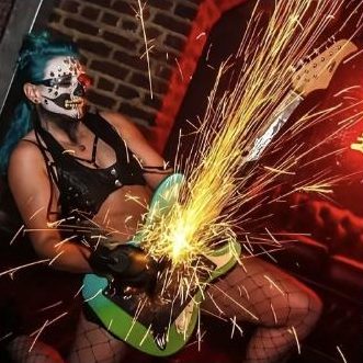 Angle grinder performer throwing sparks