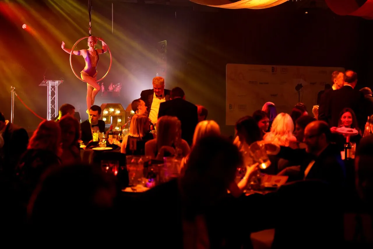 Dorset Legal Awards aerial hoop: aerial performers, circus showman theme