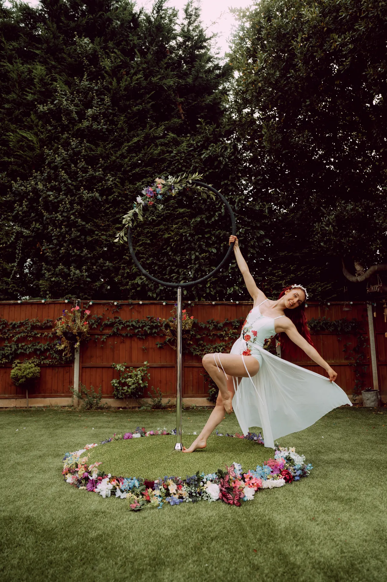 Garden of Eden floral aerial hoop lollipop: aerial performers, enchanted garden theme
