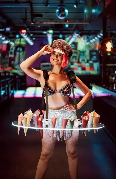 Multi colour pink LED table sweets: champagne walkers