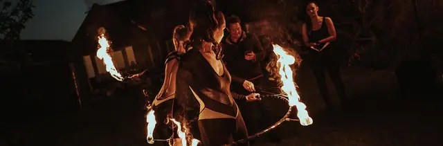 Fire hula hoop behind the scenes: fire performers