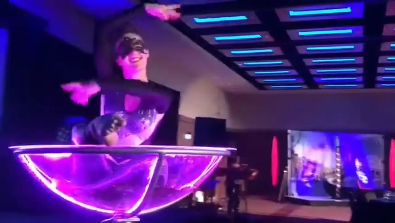 Masquerade to live band: giant martini glass, venetian masquerade theme
