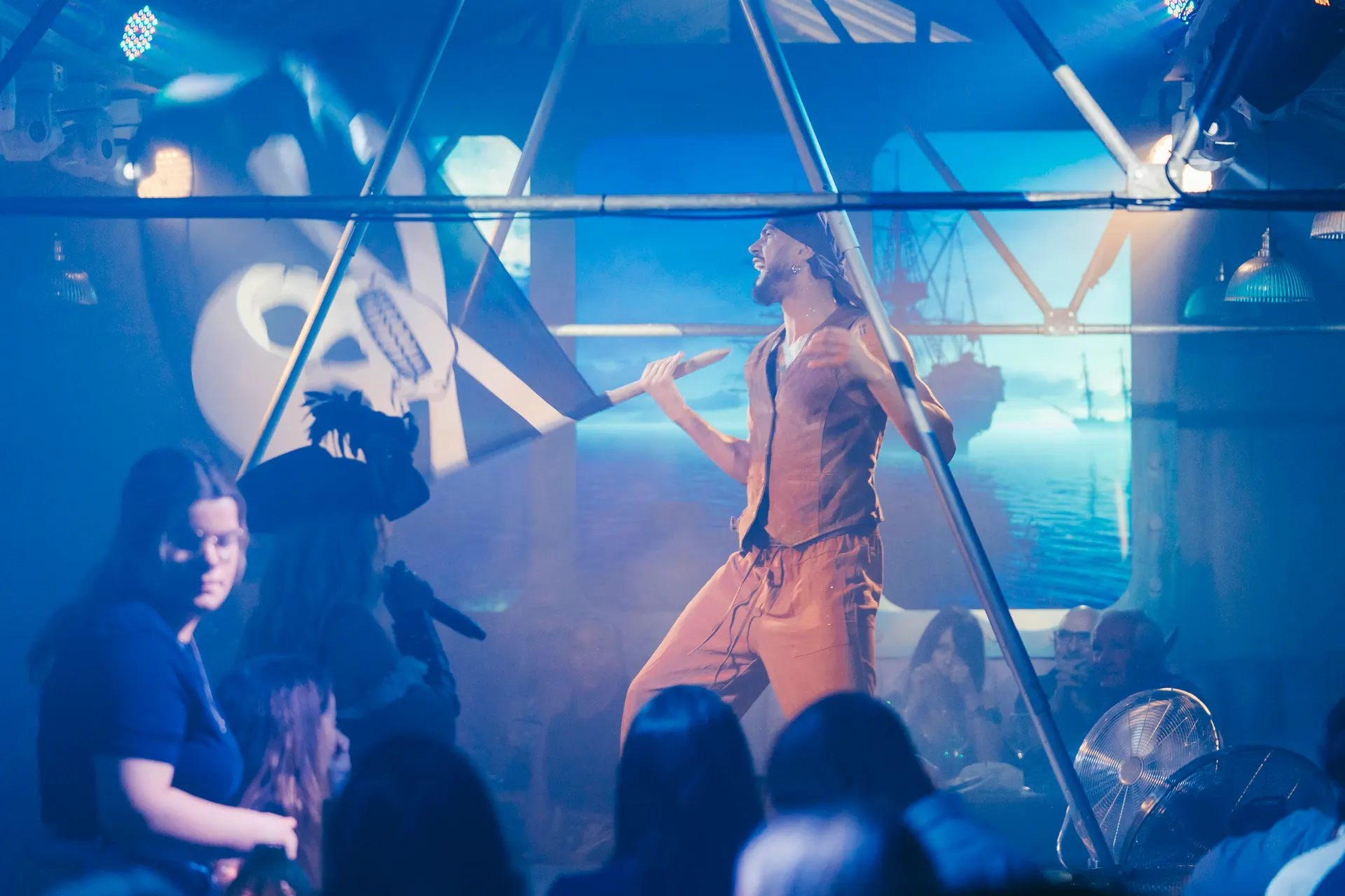 Pirate character waving flag: walkabout characters, under the sea theme